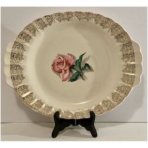 American Limoges La Fleur Rouge Oval Serving Platter • 22K Gold Trim • Vintage